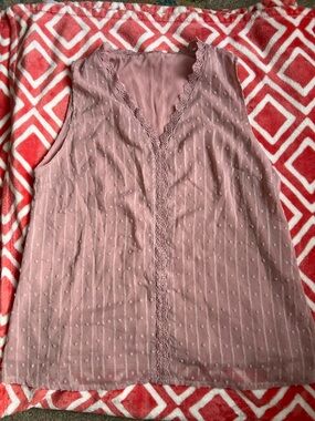 Sleeveless Lace-Trim Pink Swiss Dot Top XL